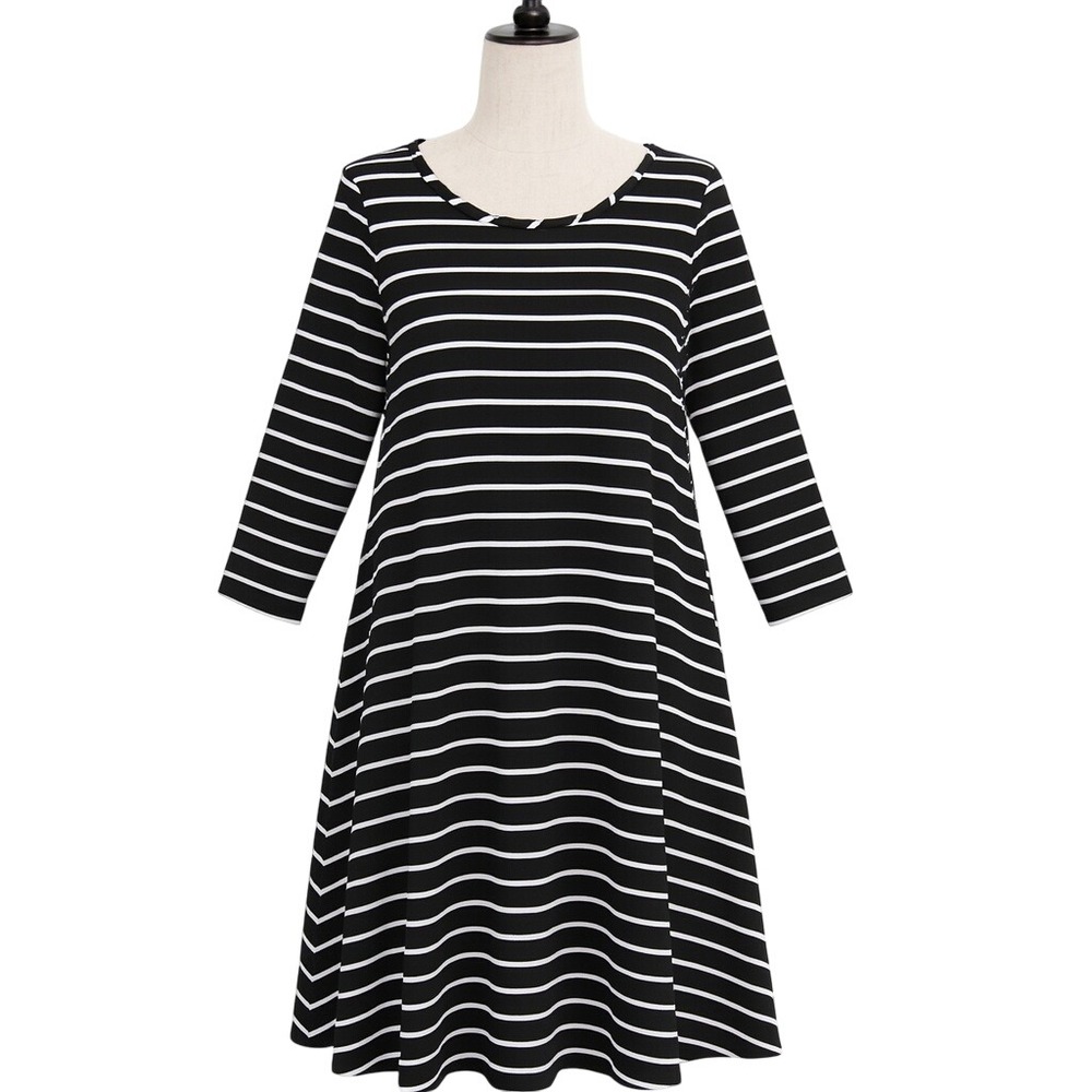Planet Gold Women's M Black Ivory Striped A-Line Dress Nordstrom Mod Minimalist